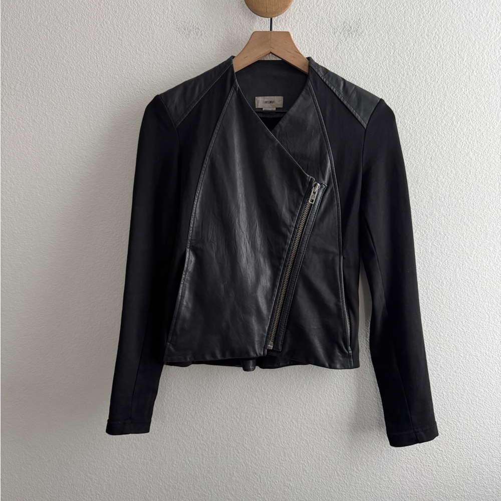 Helmut Lang Lambskin Leather Moto Style Jacket Size P (Petite)